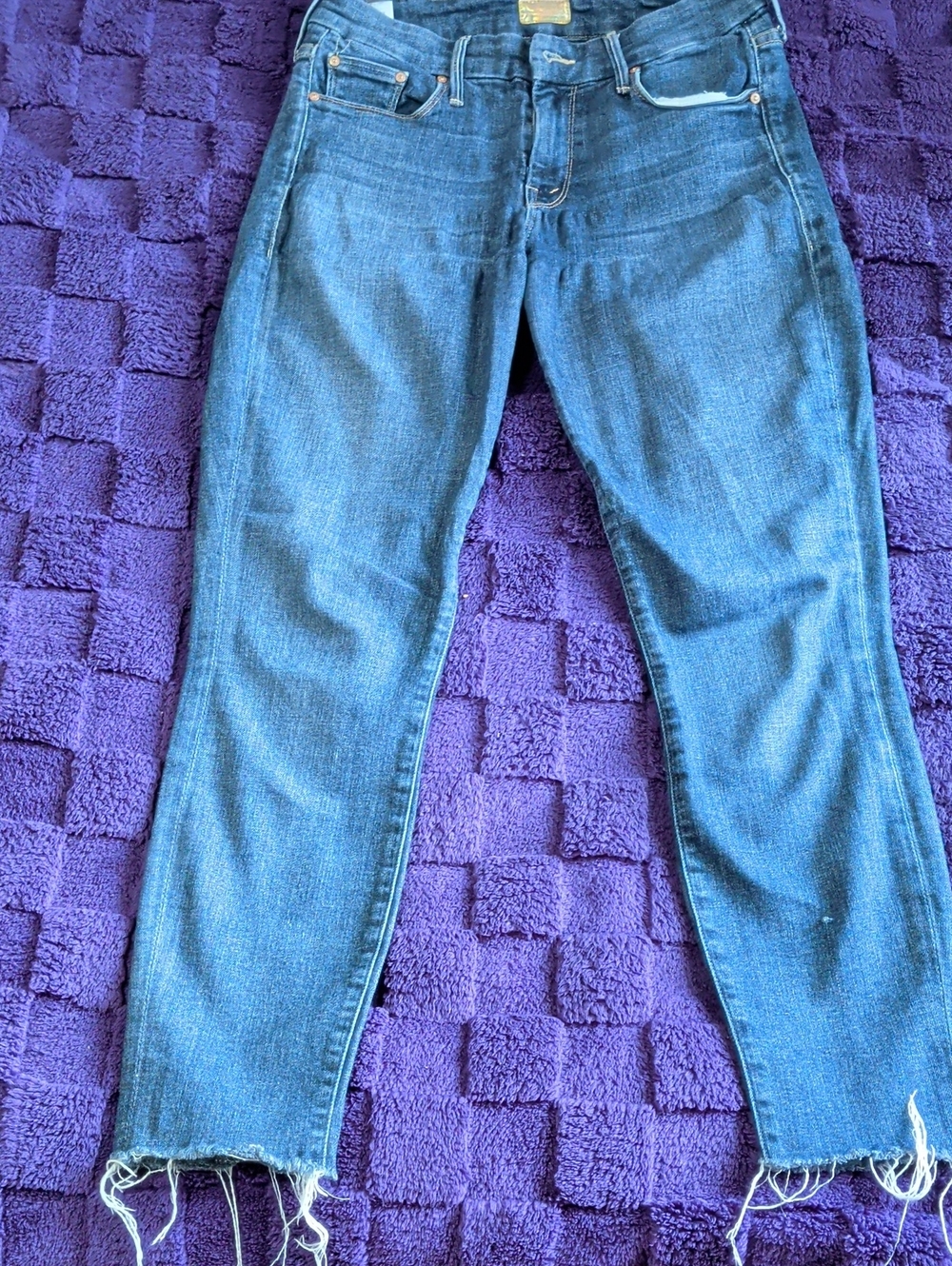 MOTHER Straight-Leg Raw-Hem Indigo Jeans